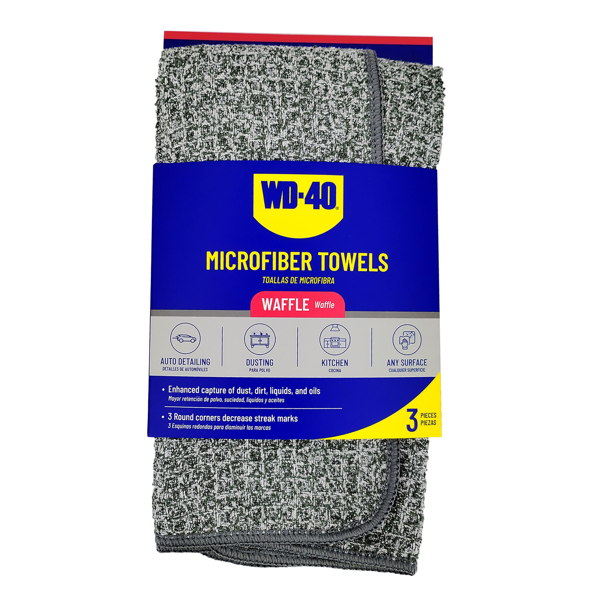 WD-40 Waffle Multipurpose Microfiber Towel — 300 GSM, Gray, 3-Pack, Model# L40222